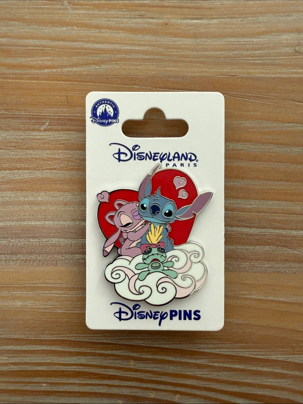 Disney Stitch & Angel Enamel Pin with Red Heart
